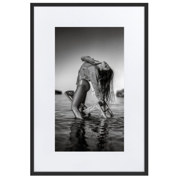Deià Palma de Mallorca Marcus Boéll black and white photography canvas framed poster girl on chair in water