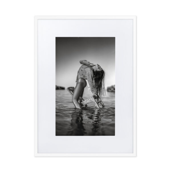 Deià Palma de Mallorca Marcus Boéll black and white photography canvas framed poster girl on chair in water