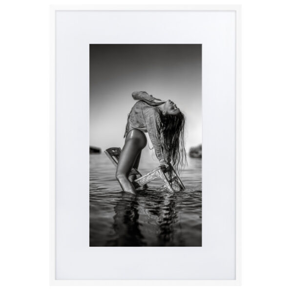 Deià Palma de Mallorca Marcus Boéll black and white photography canvas framed poster girl on chair in water