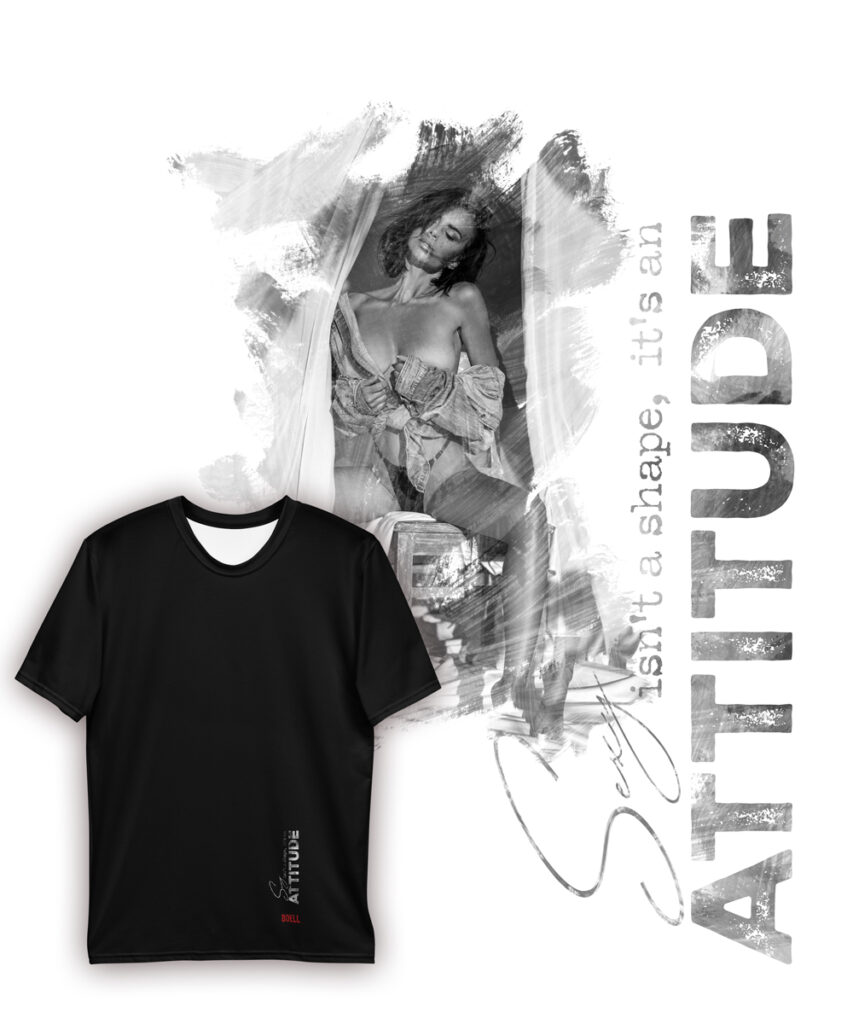 Laura sexy is an attitude t shirt bbw 1 | Leinwand Wandbild - Marcus Boéll Kunstdruck | black & white |framed |canvas