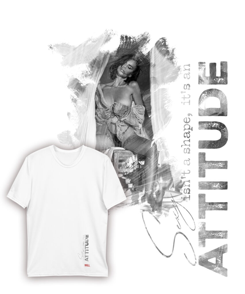 Laura sexy is an attitute t shirt wbw 1 | Leinwand Wandbild - Marcus Boéll Kunstdruck | black & white |framed |canvas