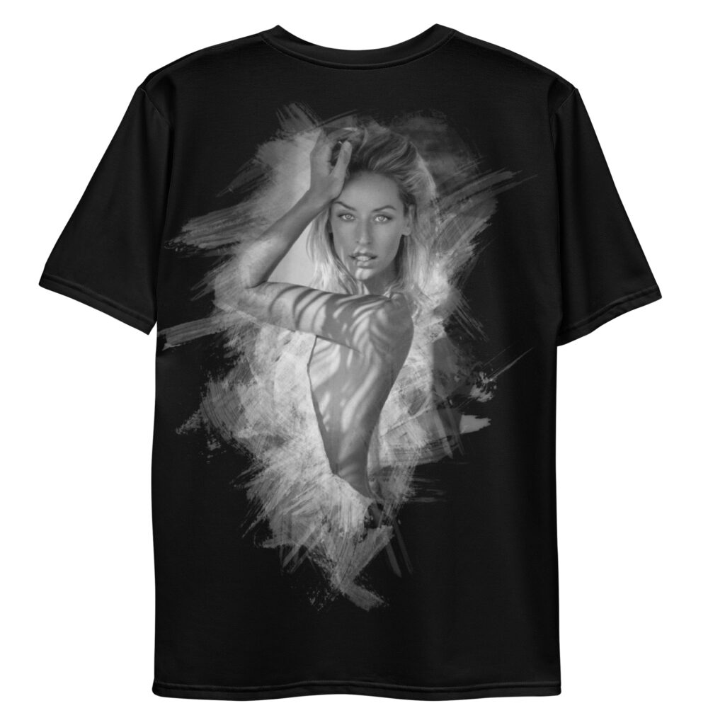 all over print mens crew neck t shirt white back 695ea099ae997 | Leinwand Wandbild - Marcus Boéll Kunstdruck | black & white |framed |canvas