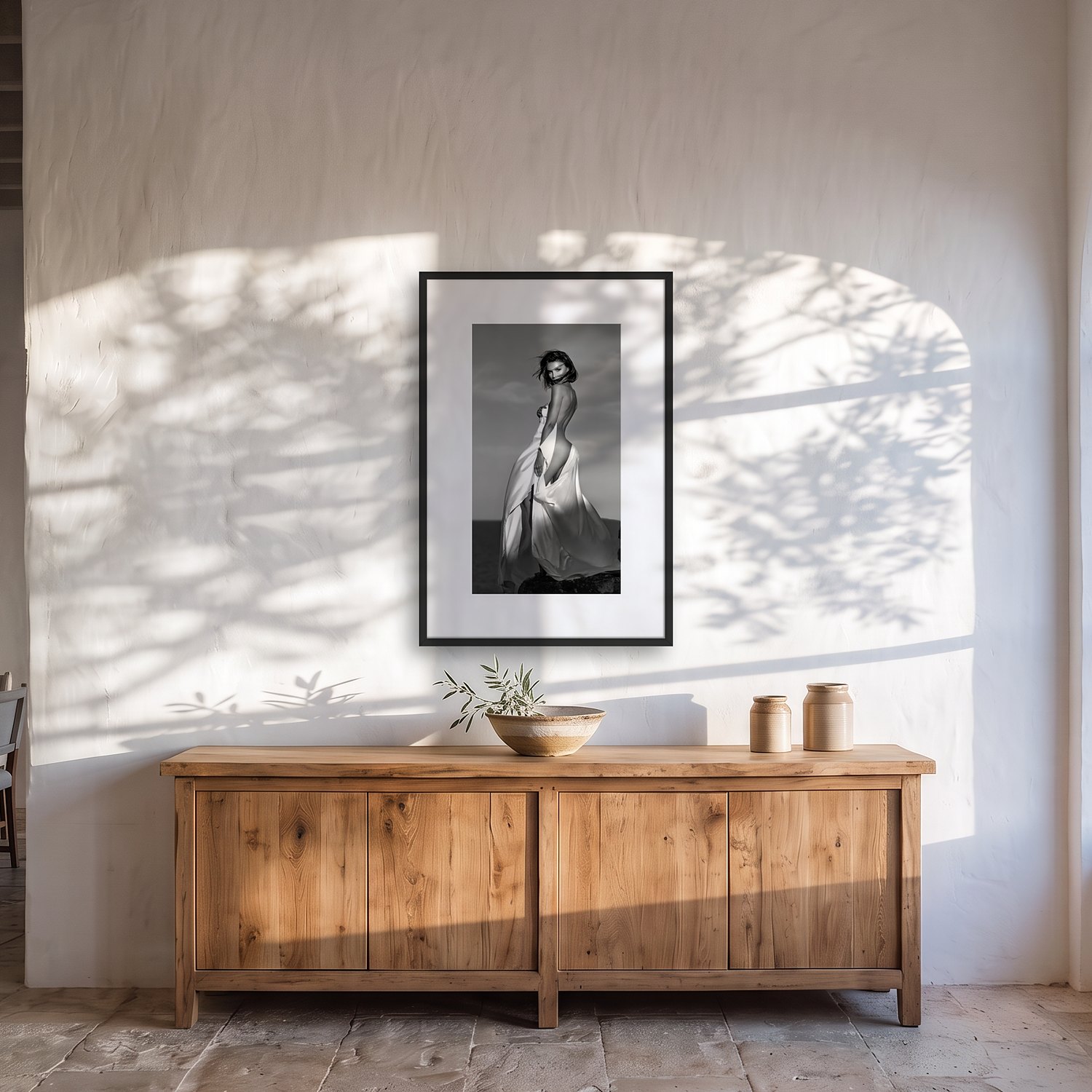 Ariany 2 Ariany – black & white fine art print by Marcus Boéll, framed, shown in a dining room