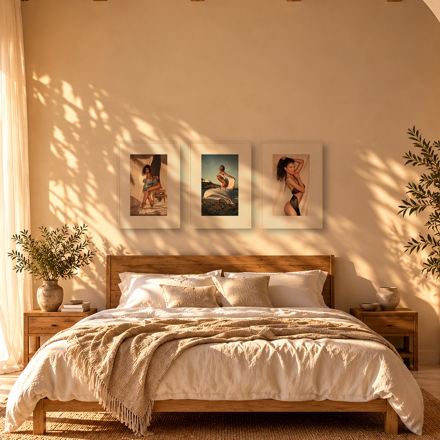 Cala Figuera – Portrait 3 Cala Figuera – color fine art print by Marcus Boéll, framed, shown in a bedroom