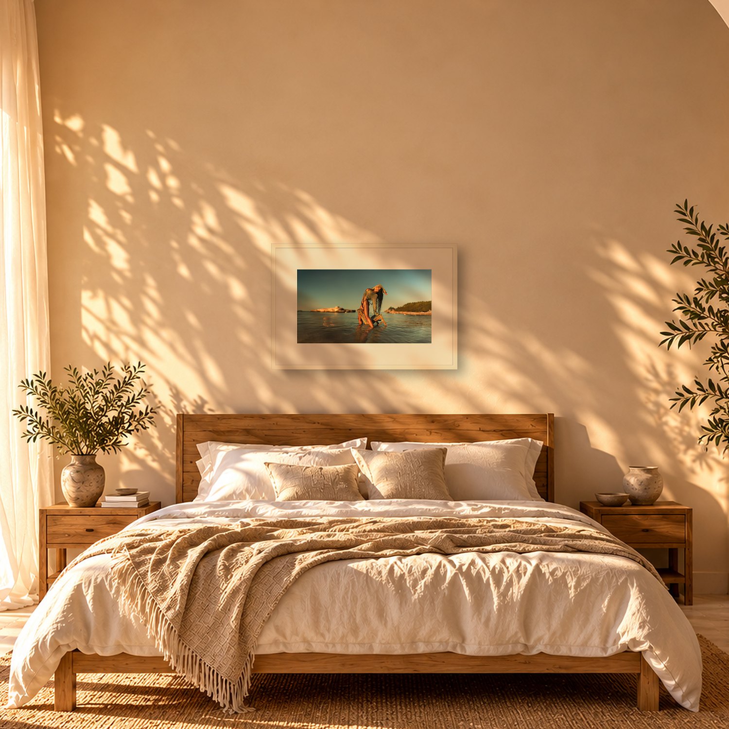 Deià – Landscape 2 Deià – color fine art print by Marcus Boéll, framed, shown in a bedroom