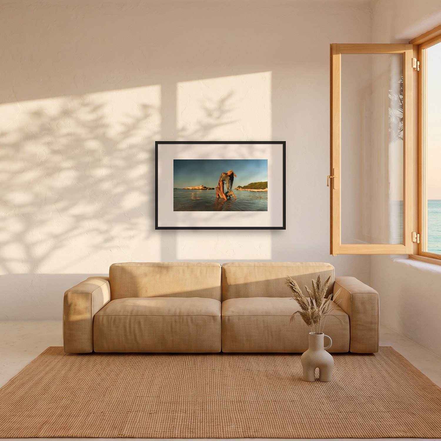 Deià – Landscape 3 Deià – color fine art print by Marcus Boéll, framed, shown in a living room