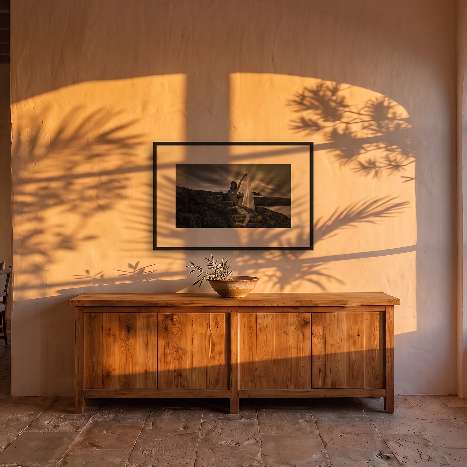 enjoy the moment 3 Enjoy the moment – black & white fine art print by Marcus Boéll, framed, shown in a dining room