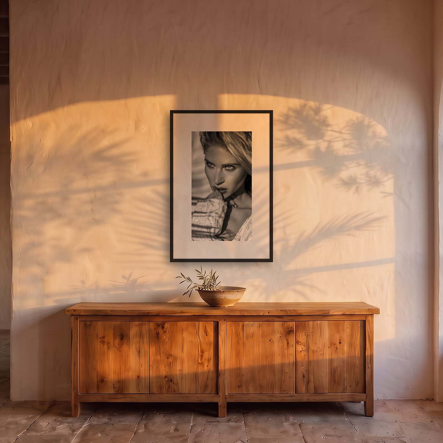 L'Horta 2 L’Horta – black & white fine art print by Marcus Boéll, framed, shown in a dining room
