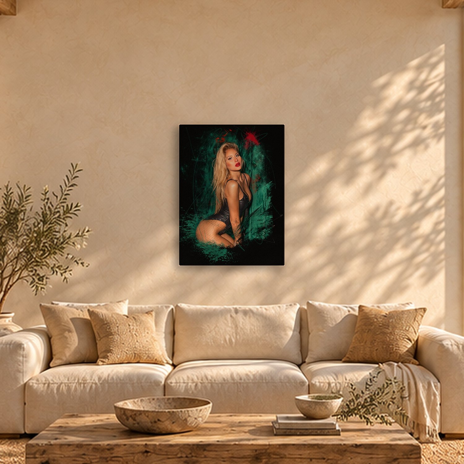 Paris – Graphic Art · Black · Color 2 Paris – graphic art canvas print by Marcus Boéll (black background, color), shown in a living room