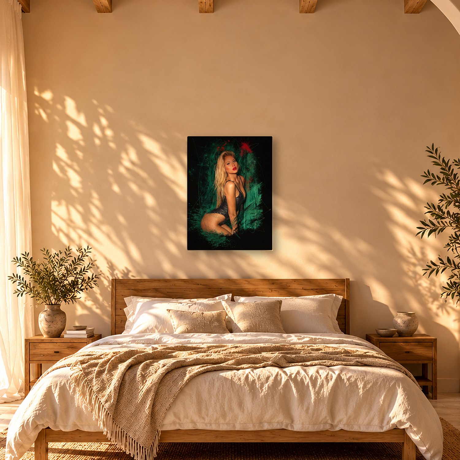 Paris – Graphic Art · Black · Color 3 Paris – graphic art canvas print by Marcus Boéll (black background, color), shown in a bedroom