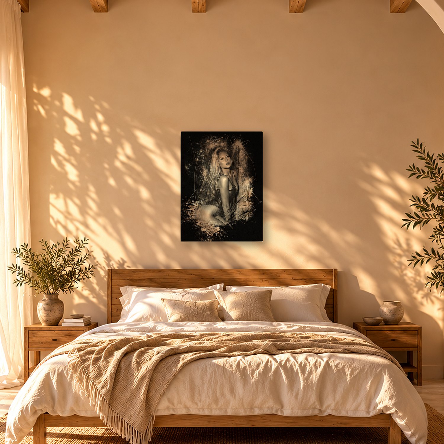 Paris – Graphic Art · Black · Monochrome 3 Paris – graphic art canvas print by Marcus Boéll (black background, monochrome), shown in a bedroom
