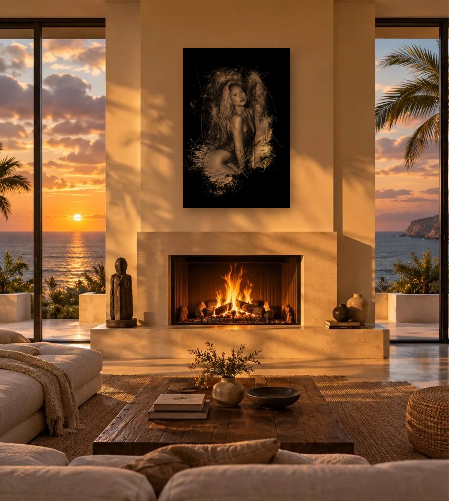 Son Más – Graphic Art · Black · Monochrome 2 Paris Graphic Art Black Monochrome – graphic art canvas print by Marcus Boéll (black background, monochrome), shown in a living room