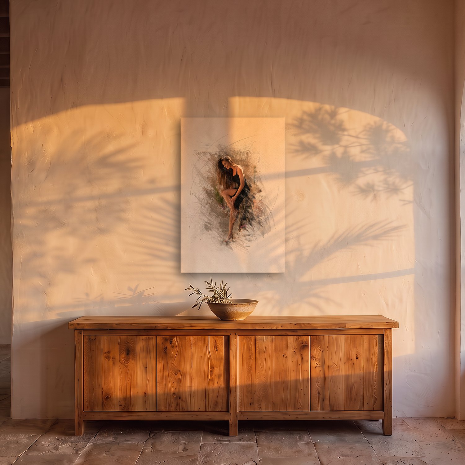 Petra – Graphic Art · White · Color 2 Petra – graphic art canvas print by Marcus Boéll (white background, color), shown in a dining room