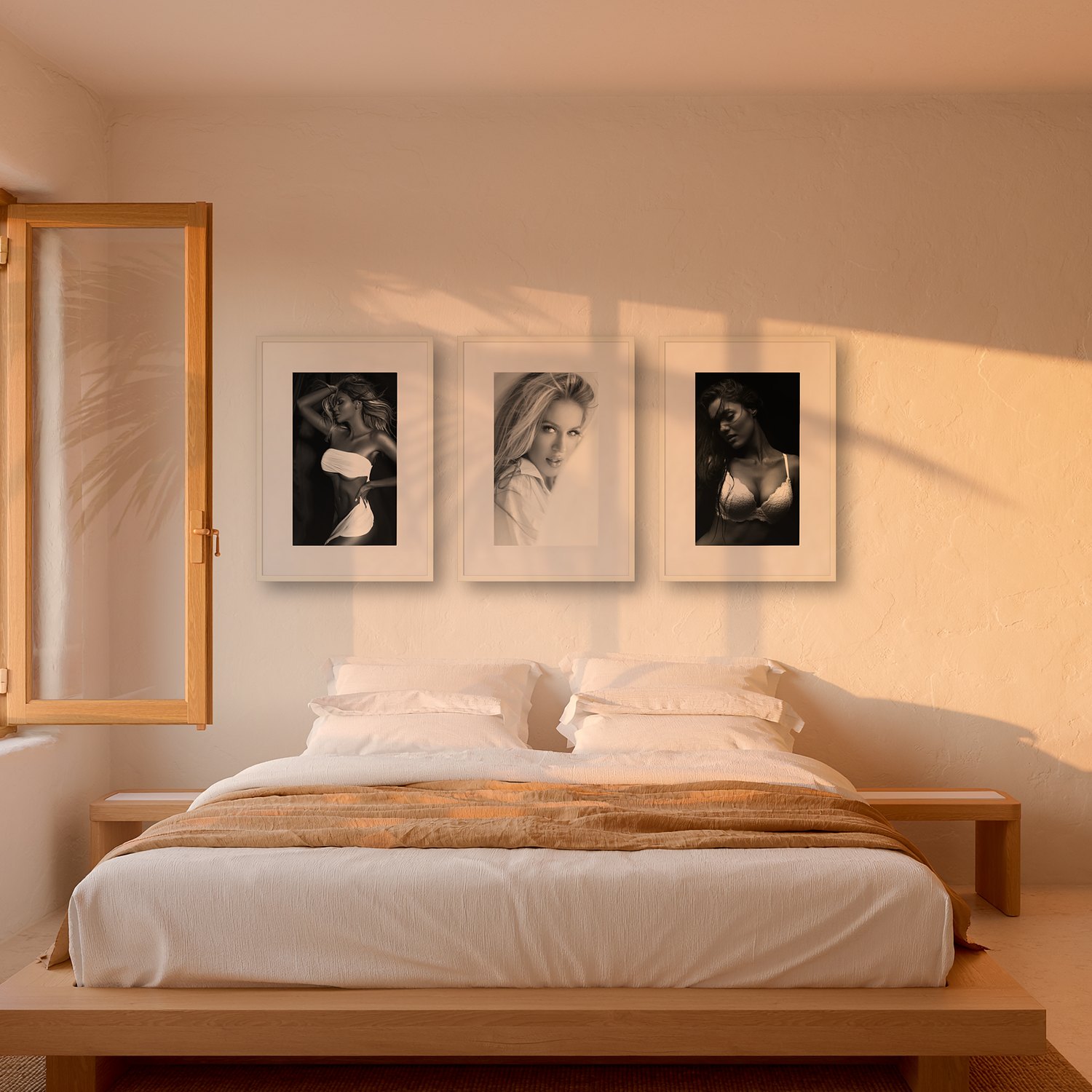 Sa Torre 3 Sa Torre – black & white fine art print by Marcus Boéll, framed, shown in a bedroom
