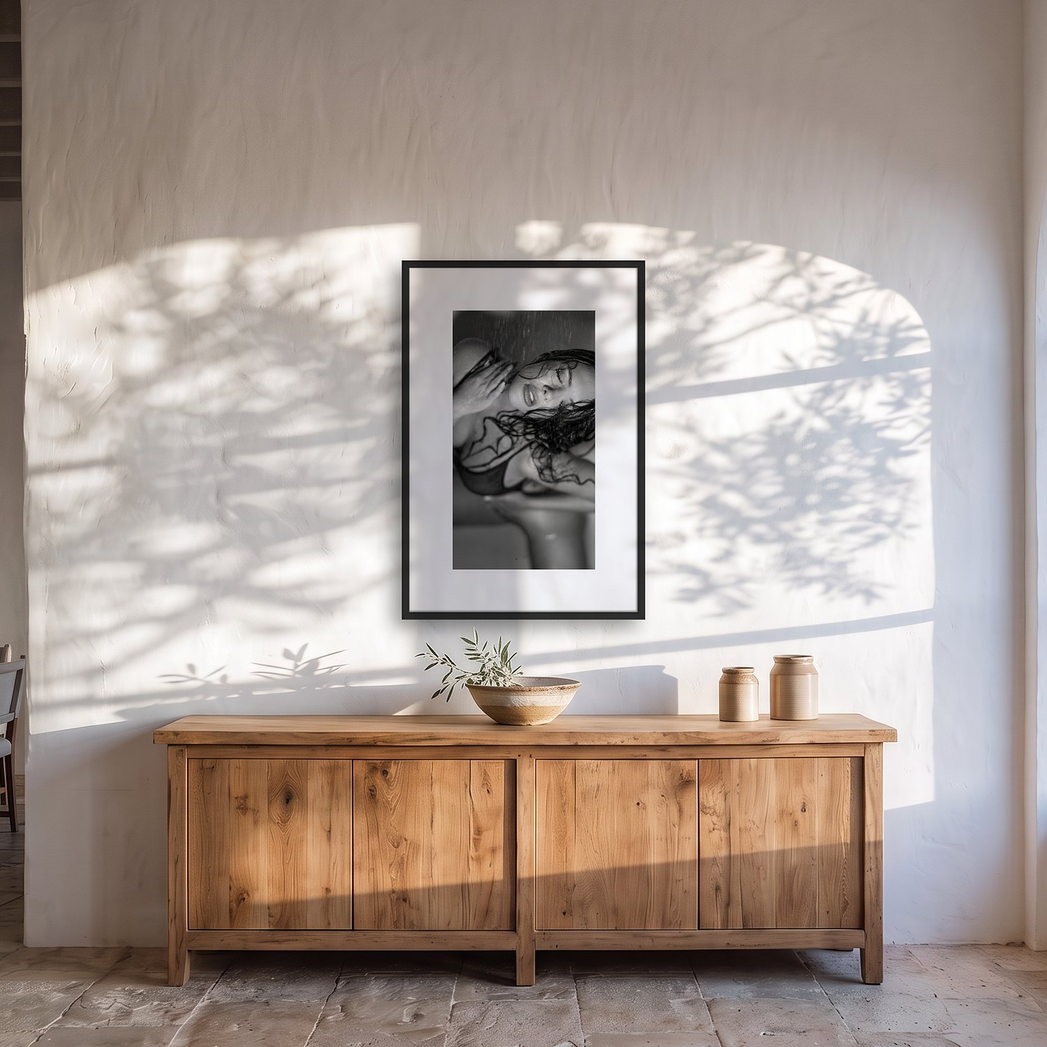 So Na Rossa 2 So Na Rossa – black & white fine art print by Marcus Boéll, framed, shown in a dining room