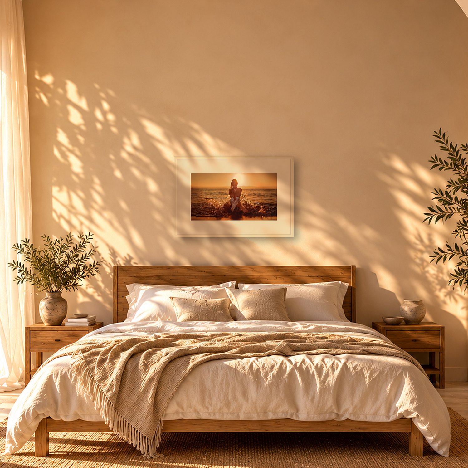 Son Mesquida – Landscape 2 Son Mesquida – color fine art print by Marcus Boéll, framed, shown in a bedroom