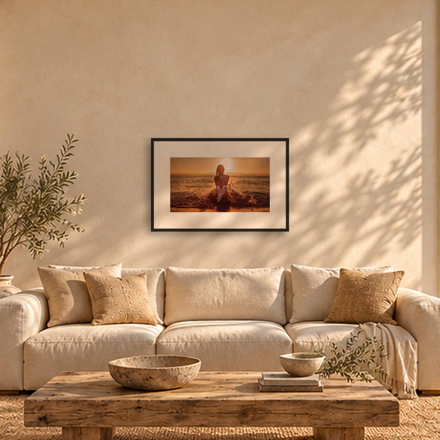 Son Mesquida – Landscape 3 Son Mesquida – color fine art print by Marcus Boéll, framed, shown in a living room