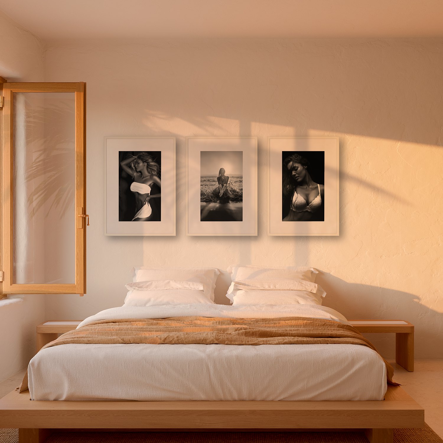 Son Mesquida – Portrait 3 Son Mesquida – black & white fine art print by Marcus Boéll, framed, shown in a bedroom