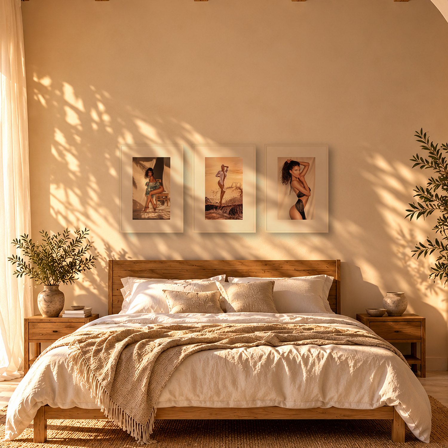 sunset wave – Portrait 3 Sunset wave – color fine art print by Marcus Boéll, framed, shown in a bedroom