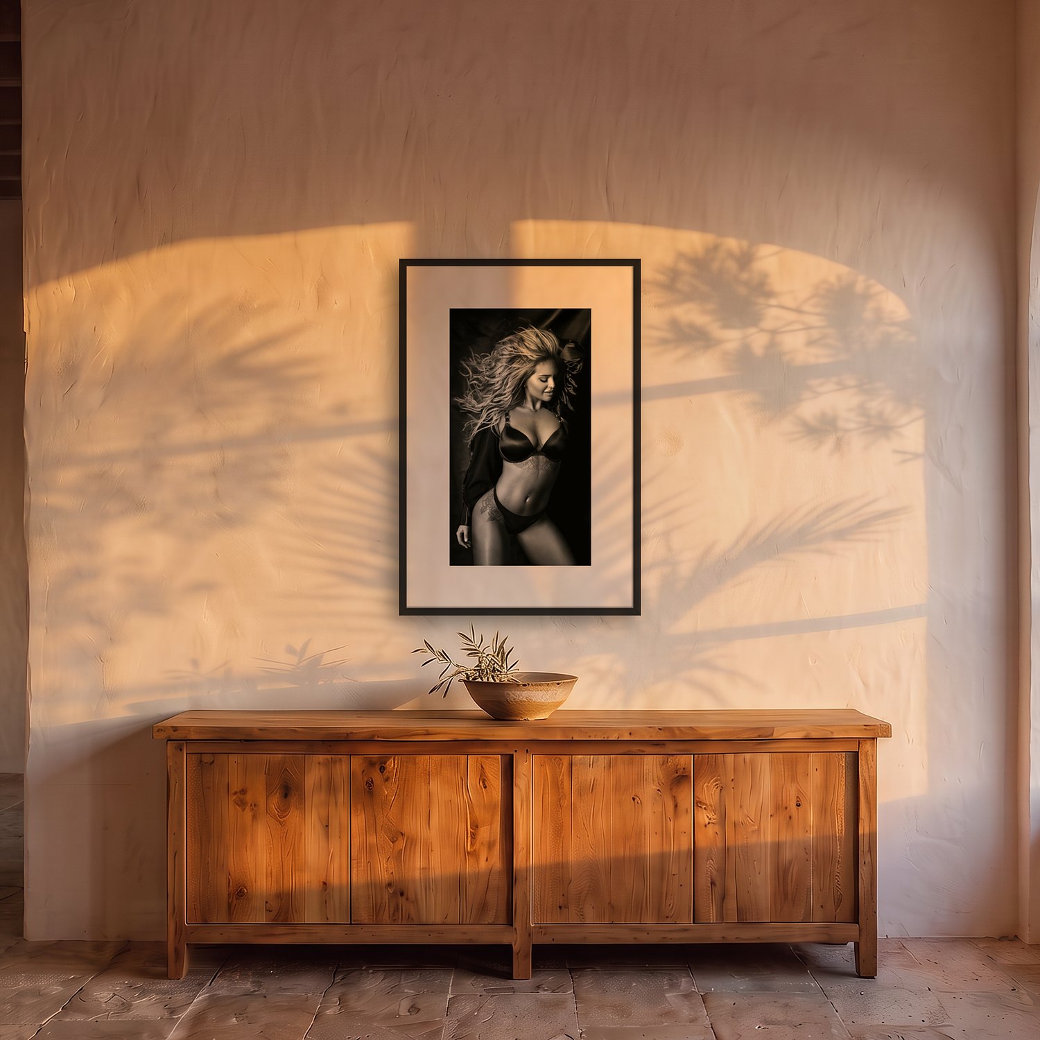 Warsaw 2 Warsaw – black & white fine art print by Marcus Boéll, framed, shown in a dining room