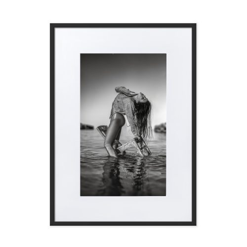 Deià Palma de Mallorca Marcus Boéll black and white photography canvas framed poster girl on chair in water